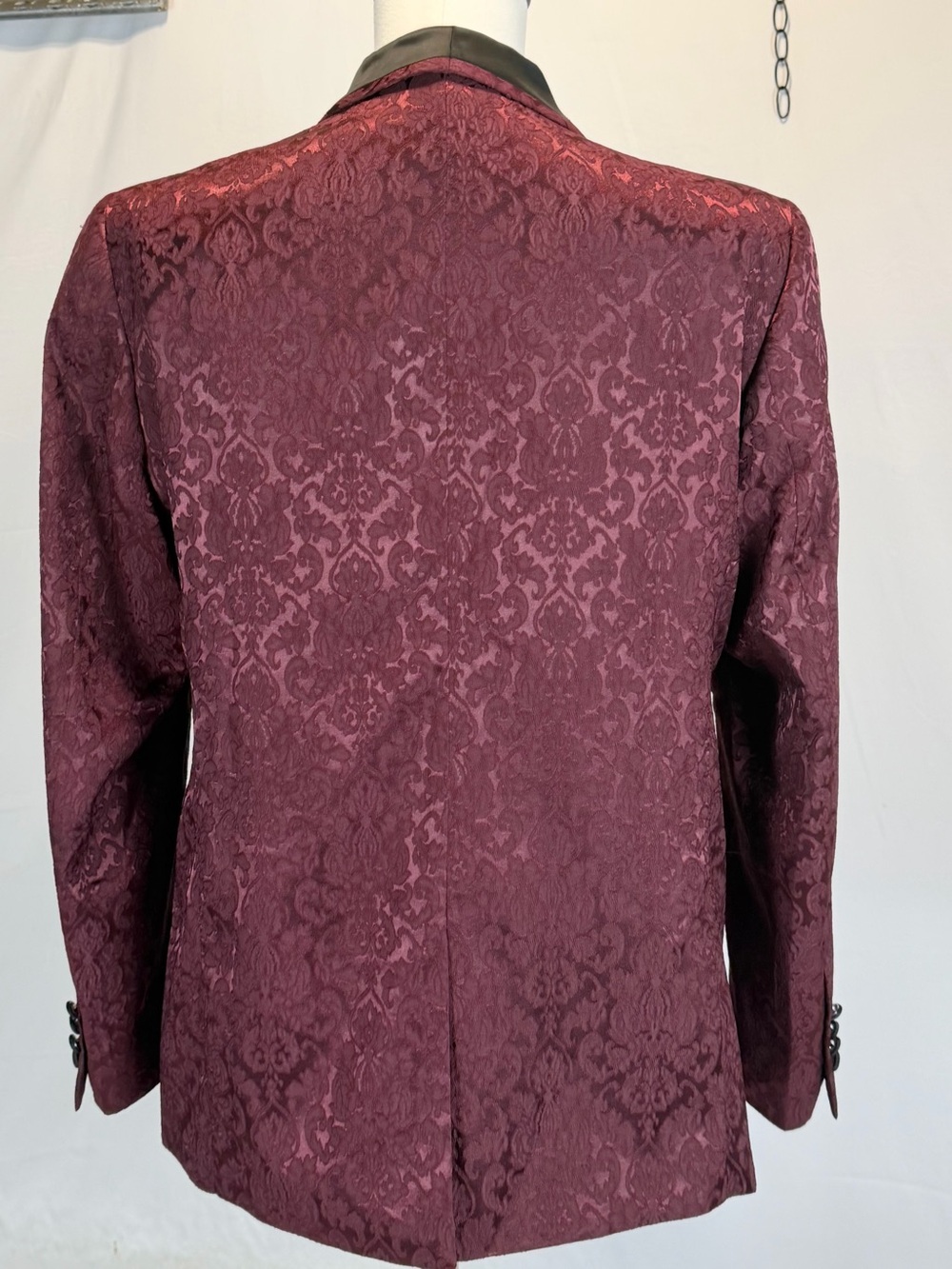 Mens dinner jacket blazer coat brocade jacquard, satin collar old Hollywood goth - Picture 6 of 13